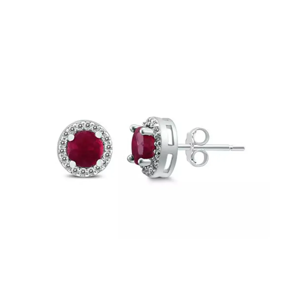 10k White Gold Plated 3 Ct Round Created Ruby Halo Stud Earrings