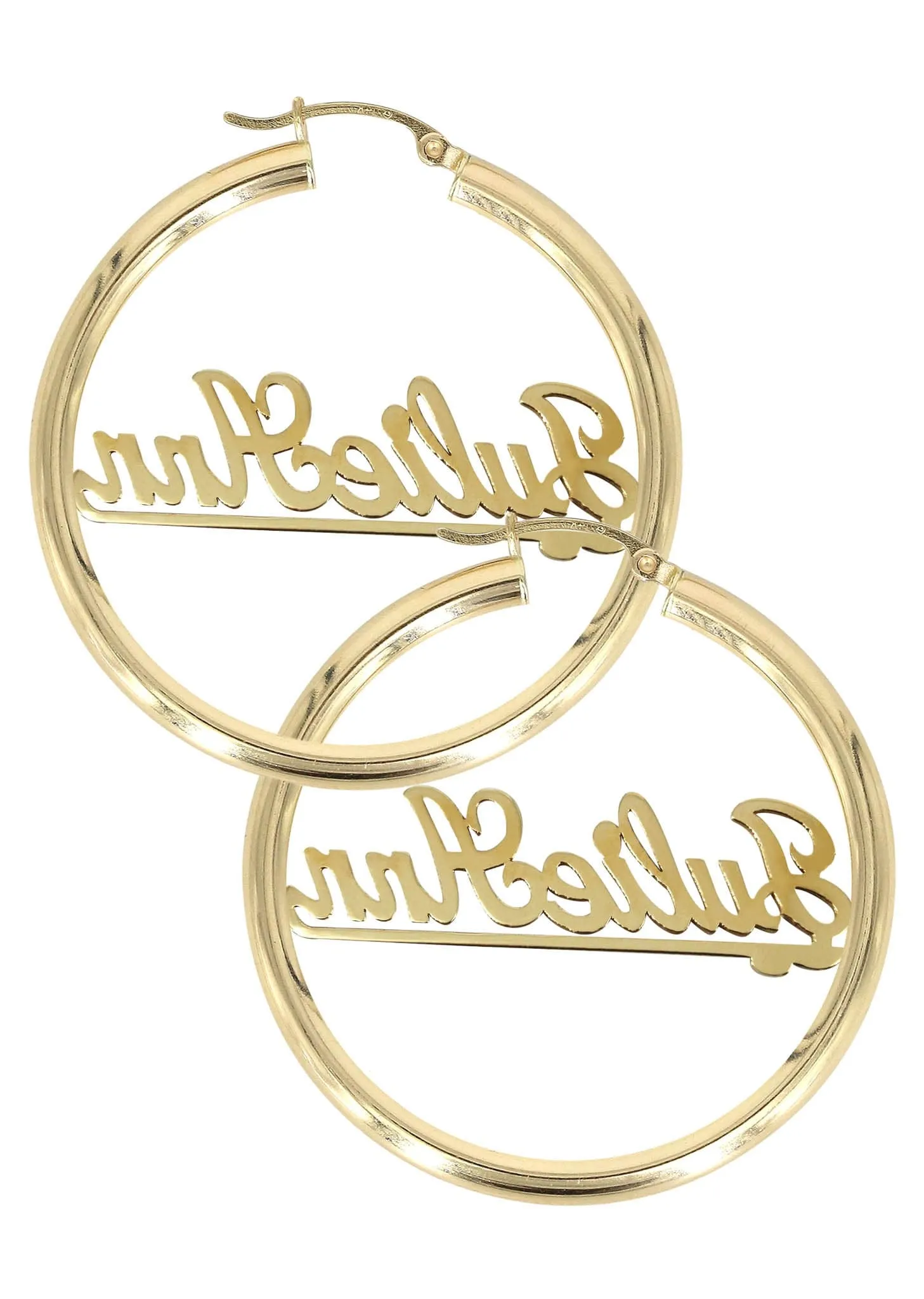 14K Ladies Two Name Name Plate Hoop Earrings