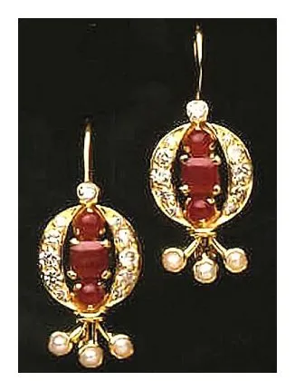 14k Rapunzel Ruby, Diamond and Pearl Earrings
