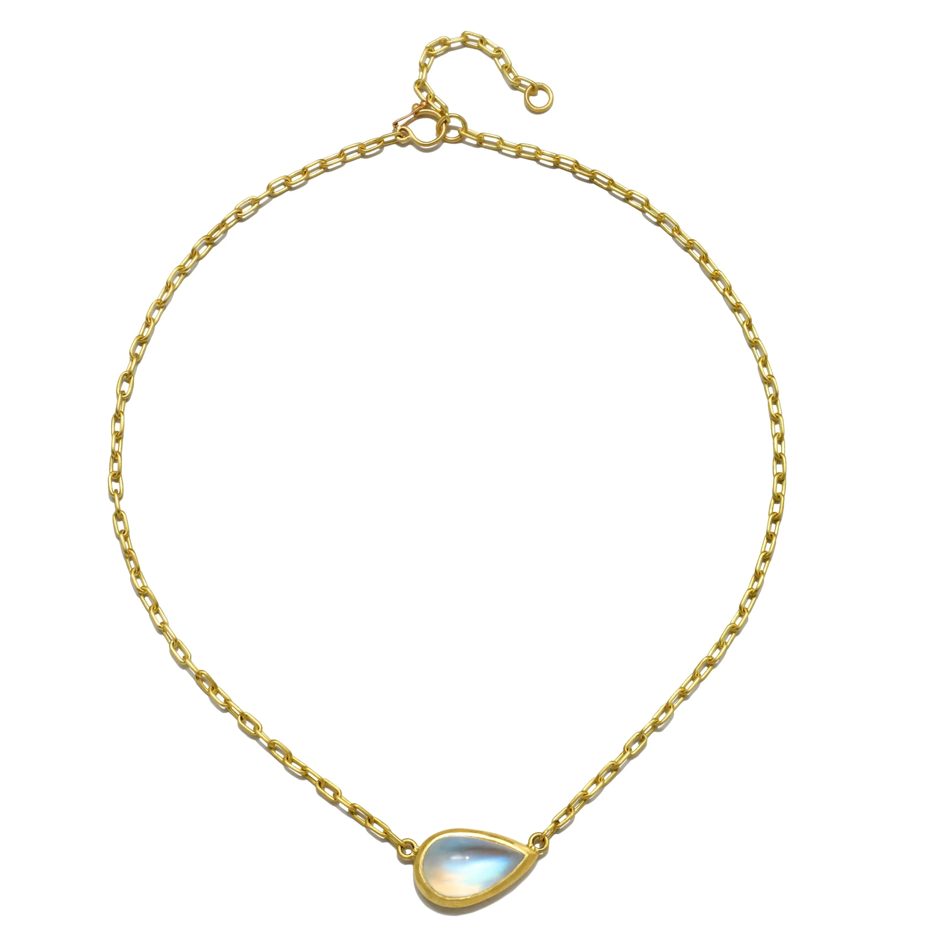 18 Karat Gold Pear Shaped Ceylon Moonstone Necklace - 13.44 carats
