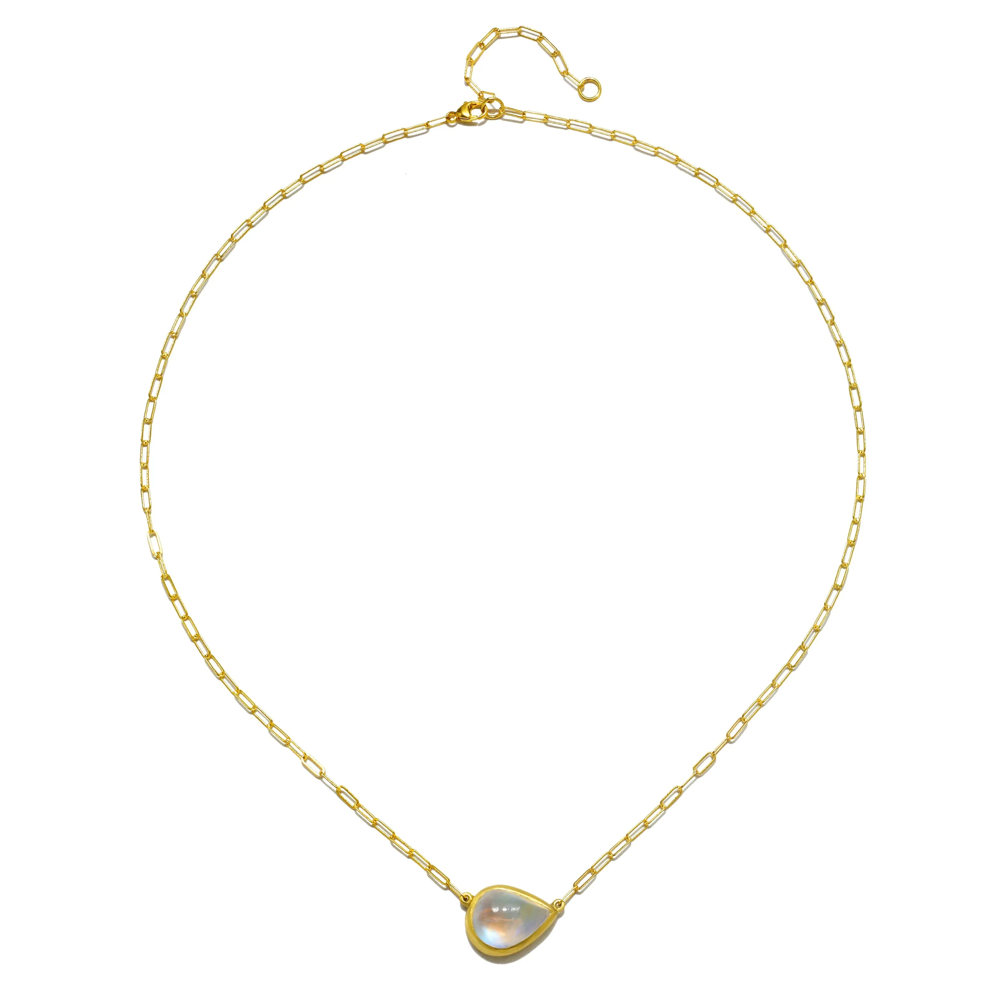 18 Karat Gold Pear Shaped Ceylon Moonstone Necklace - 6.75 carats