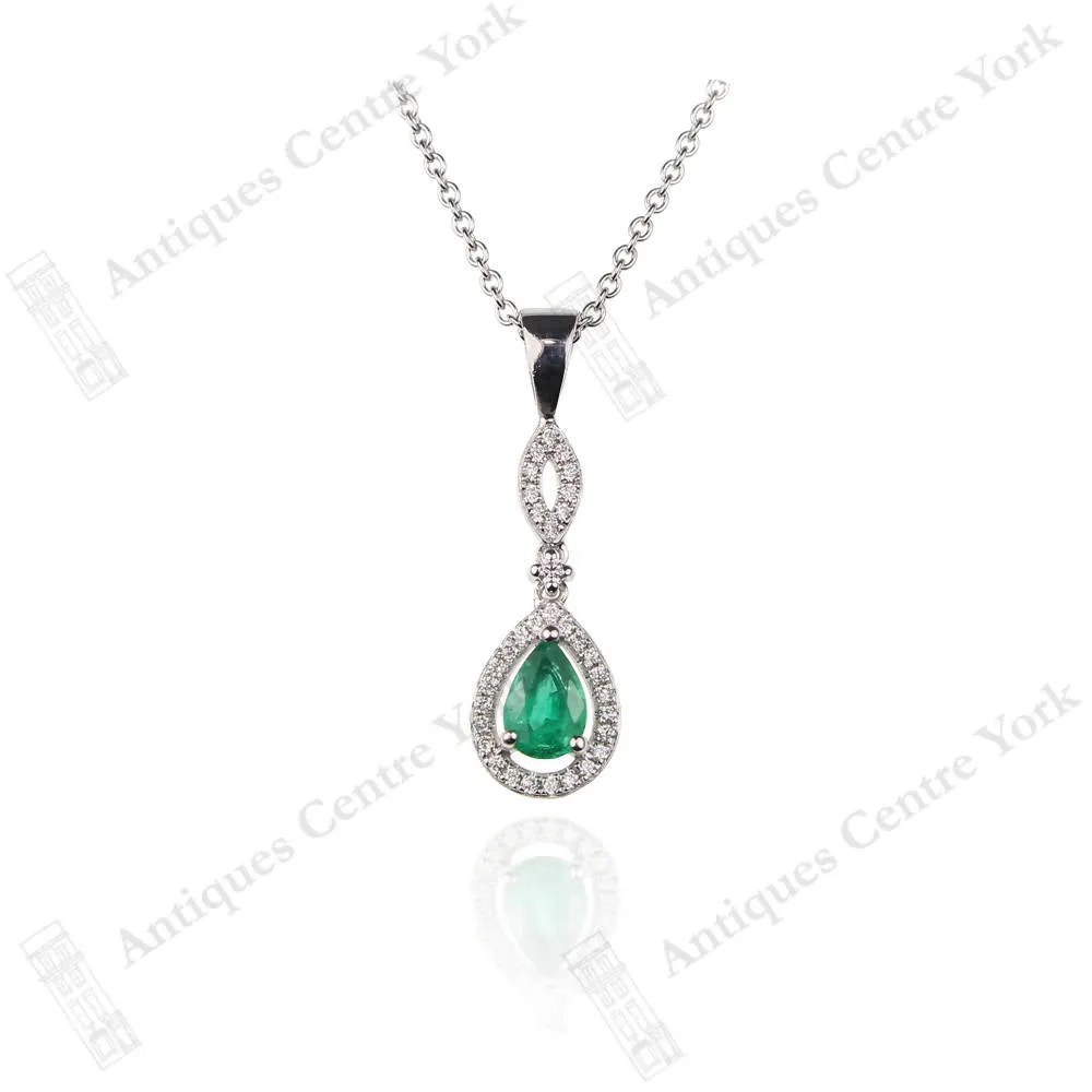 18ct White Gold Emerald & Diamond Pendant