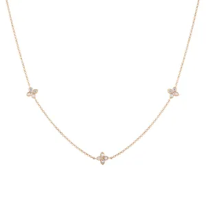 18K Rose Gold Love by the Inch 3 Station Flower Necklace