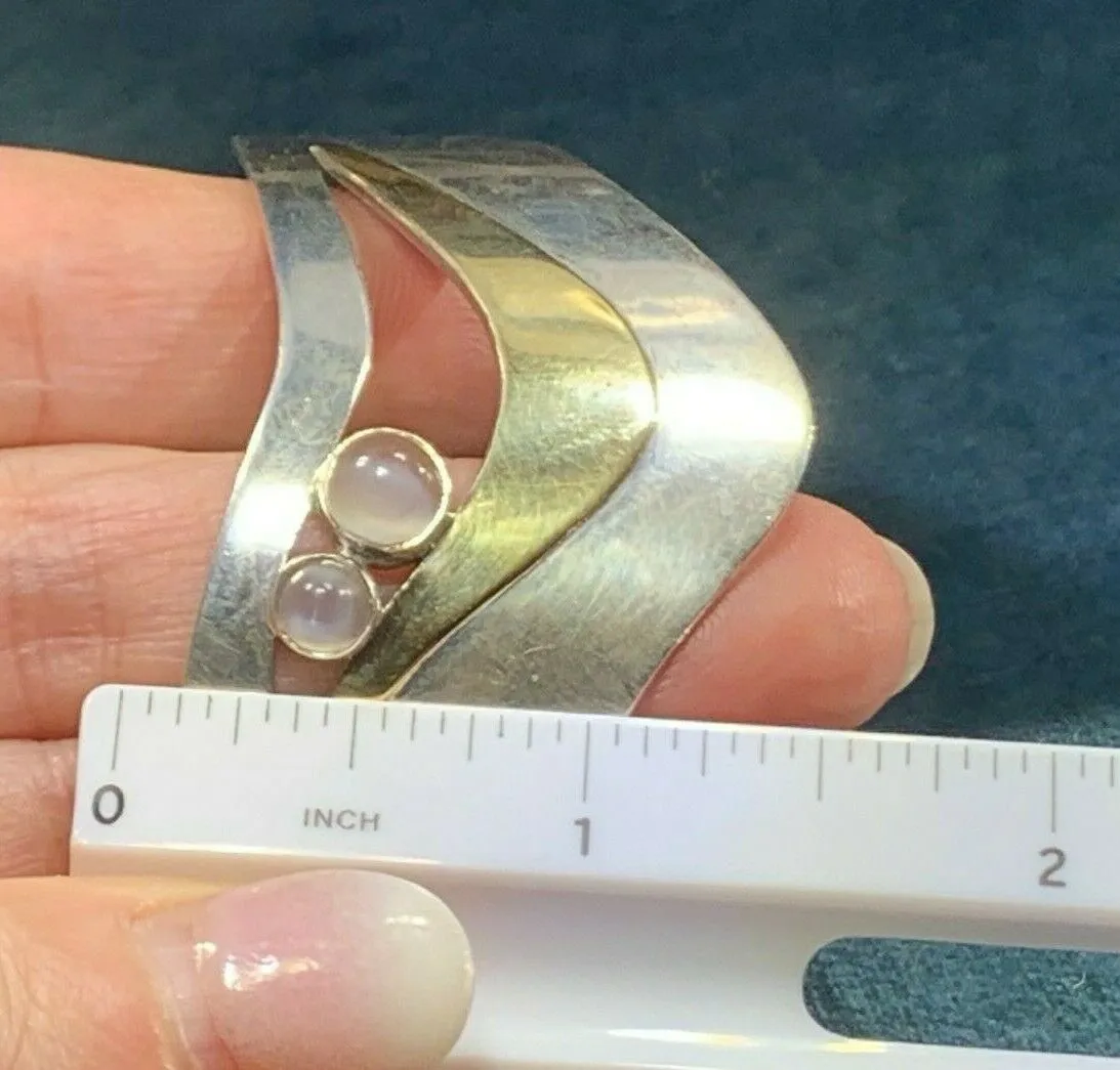18k Yellow Gold & 925 Rainbow MOONSTONE Cuff WAVE Bracelet. 29g