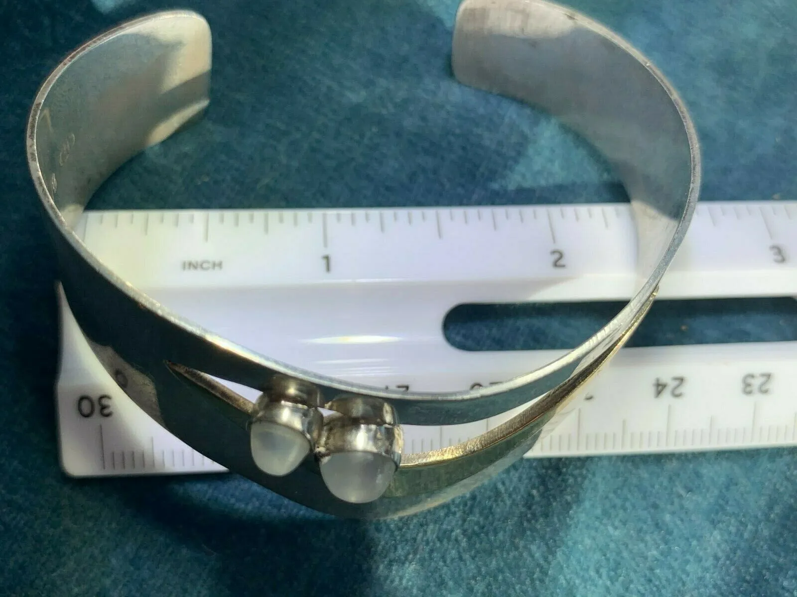 18k Yellow Gold & 925 Rainbow MOONSTONE Cuff WAVE Bracelet. 29g