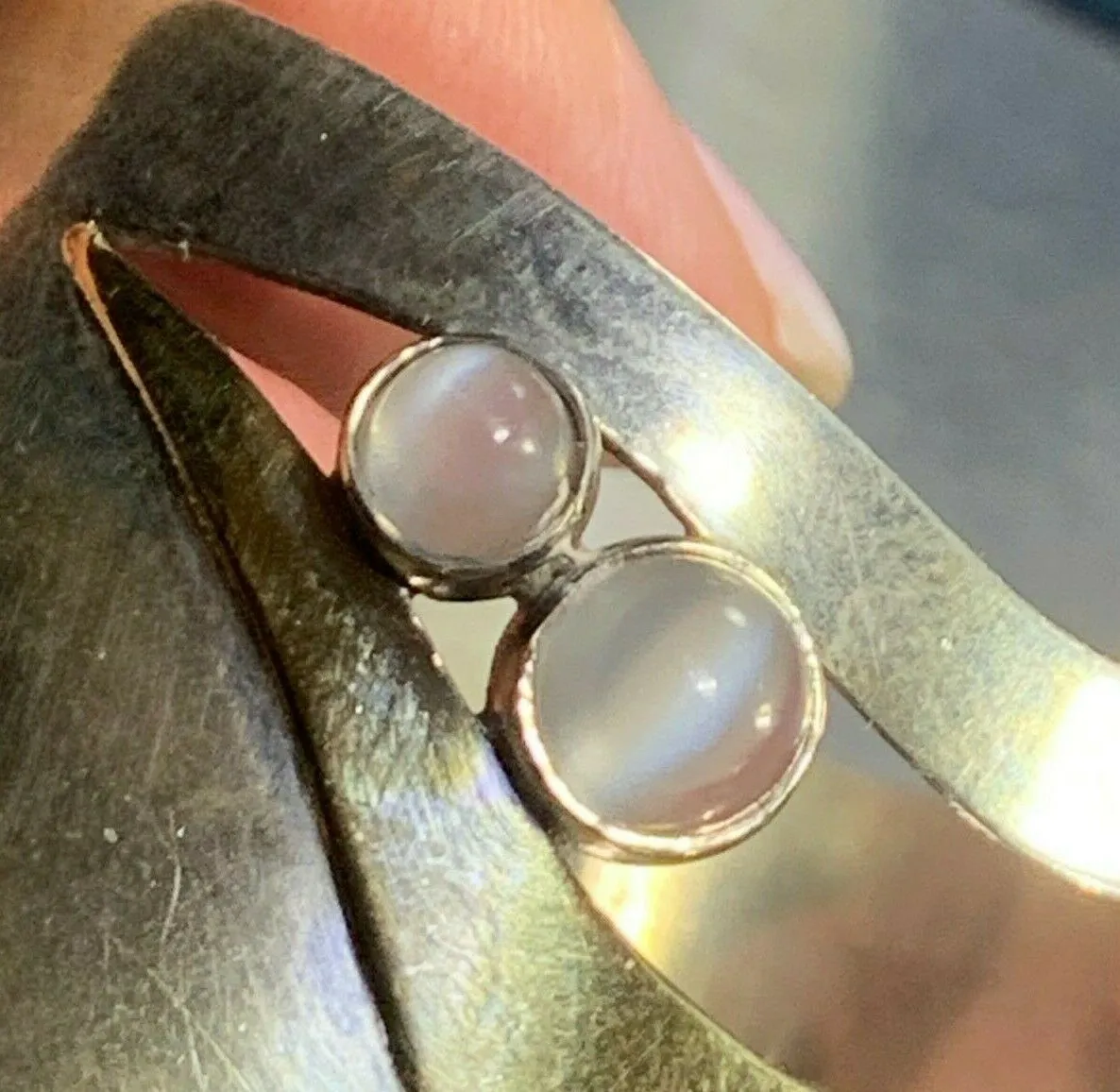 18k Yellow Gold & 925 Rainbow MOONSTONE Cuff WAVE Bracelet. 29g