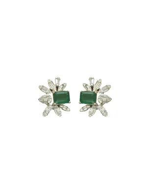 2.7ct Emerald Diamond 14K Gold Leaf Earrings