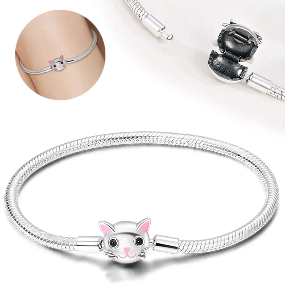 925 Sterling Silver Bracelet Moments Sparkling Heart Clasp Snake Chain Bracelet for Women DIY Charms Beads Jewelry Gifts