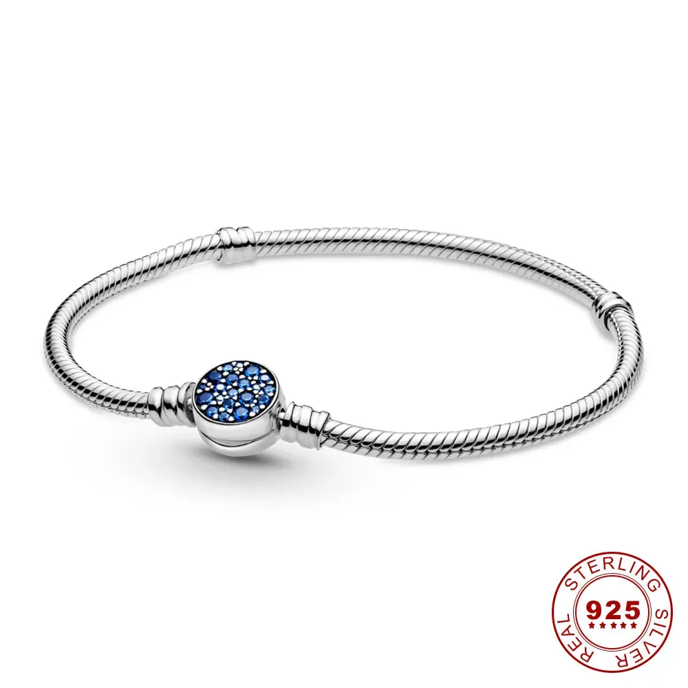 925 Sterling Silver Bracelet Moments Sparkling Heart Clasp Snake Chain Bracelet for Women DIY Charms Beads Jewelry Gifts