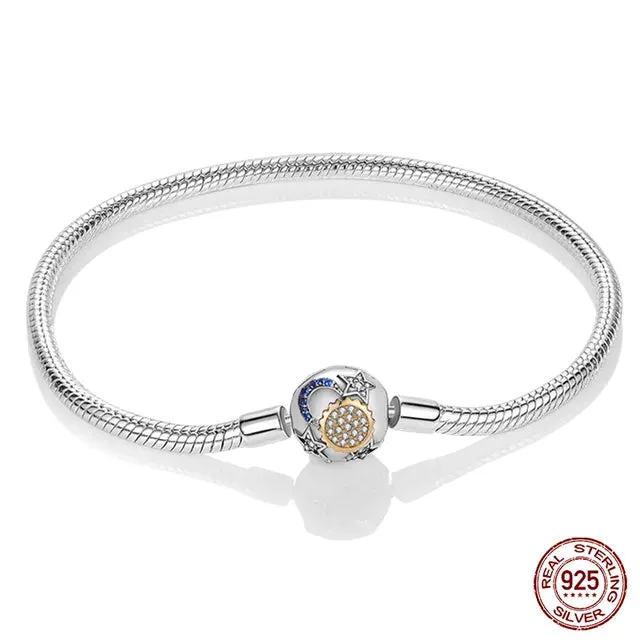 925 Sterling Silver Bracelet Moments Sparkling Heart Clasp Snake Chain Bracelet for Women DIY Charms Beads Jewelry Gifts