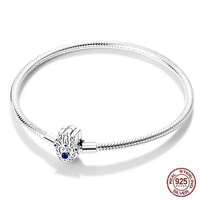 925 Sterling Silver Bracelet Moments Sparkling Heart Clasp Snake Chain Bracelet for Women DIY Charms Beads Jewelry Gifts