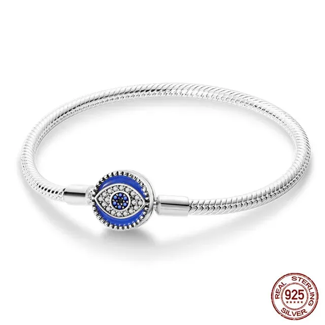 925 Sterling Silver Bracelet Moments Sparkling Heart Clasp Snake Chain Bracelet for Women DIY Charms Beads Jewelry Gifts