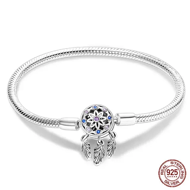 925 Sterling Silver Bracelet Moments Sparkling Heart Clasp Snake Chain Bracelet for Women DIY Charms Beads Jewelry Gifts