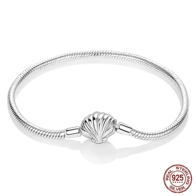 925 Sterling Silver Bracelet Moments Sparkling Heart Clasp Snake Chain Bracelet for Women DIY Charms Beads Jewelry Gifts