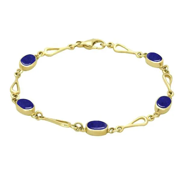 9ct Yellow Gold Lapis Lazuli Oval Spoon Link Bracelet