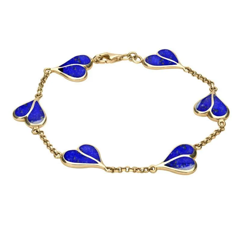 9ct Yellow Gold Lapis Lazuli Split Heart Bracelet