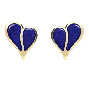 9ct Yellow Gold Lapis Lazuli Split Heart Stud Earrings