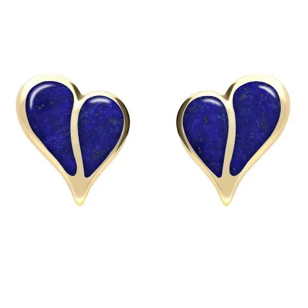 9ct Yellow Gold Lapis Lazuli Split Heart Stud Earrings
