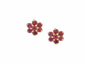 9ct Yellow Gold Ruby Flower Stud Earrings