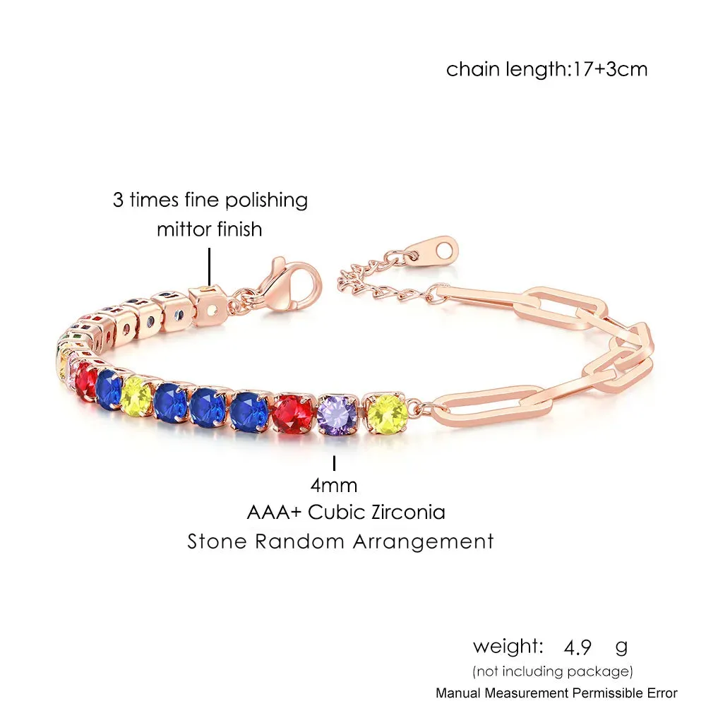 Adjustable Multicolor Tennis Bracelets For Women Ladies Wedding Rainbow Colorful Zircon Charm Bracelet Hand Chain Jewelry DZH043
