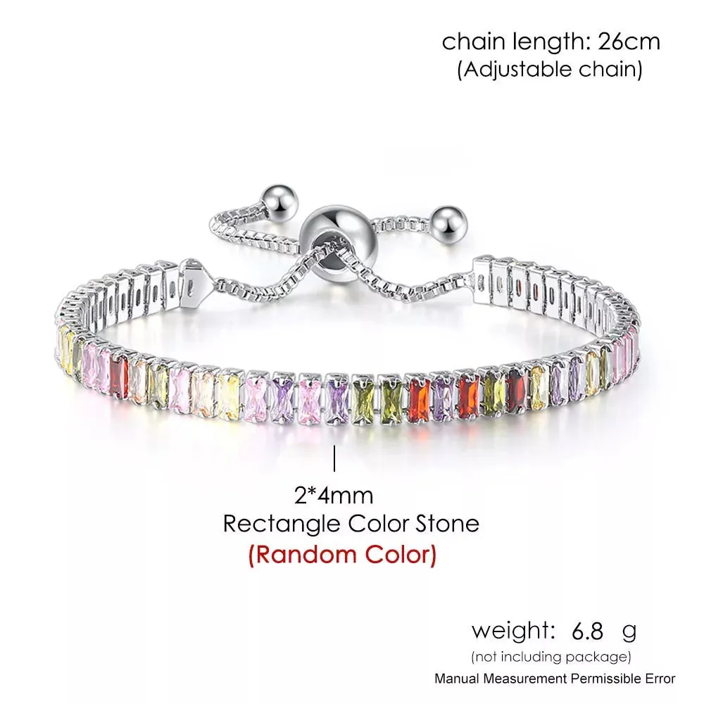 Adjustable Multicolor Tennis Bracelets For Women Ladies Wedding Rainbow Colorful Zircon Charm Bracelet Hand Chain Jewelry DZH043