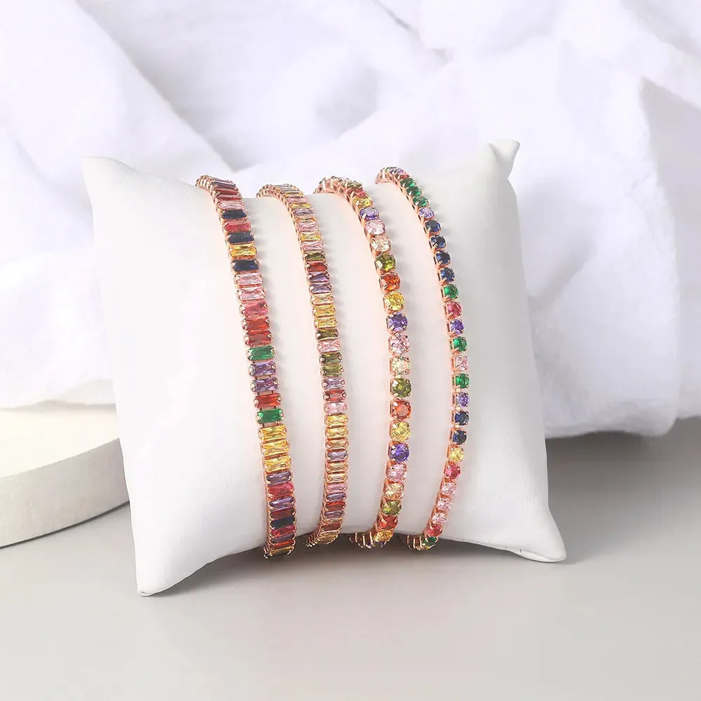 Adjustable Multicolor Tennis Bracelets For Women Ladies Wedding Rainbow Colorful Zircon Charm Bracelet Hand Chain Jewelry DZH043