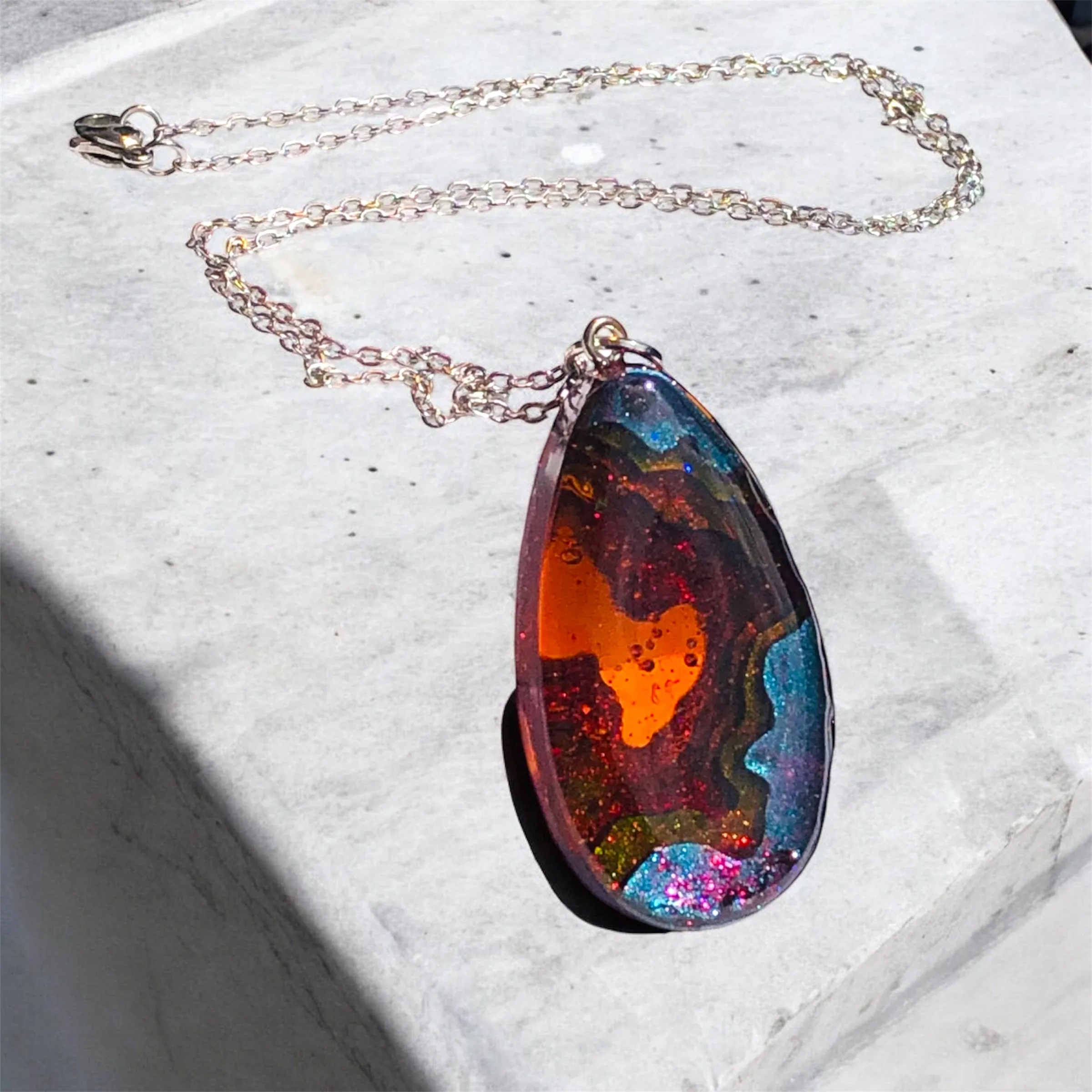 Amber Teardrop Oasis Pendant Necklace