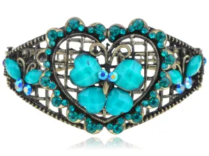 Antique Teal Zircon Heart Jeweled Butterfly Bangle Bracelet
