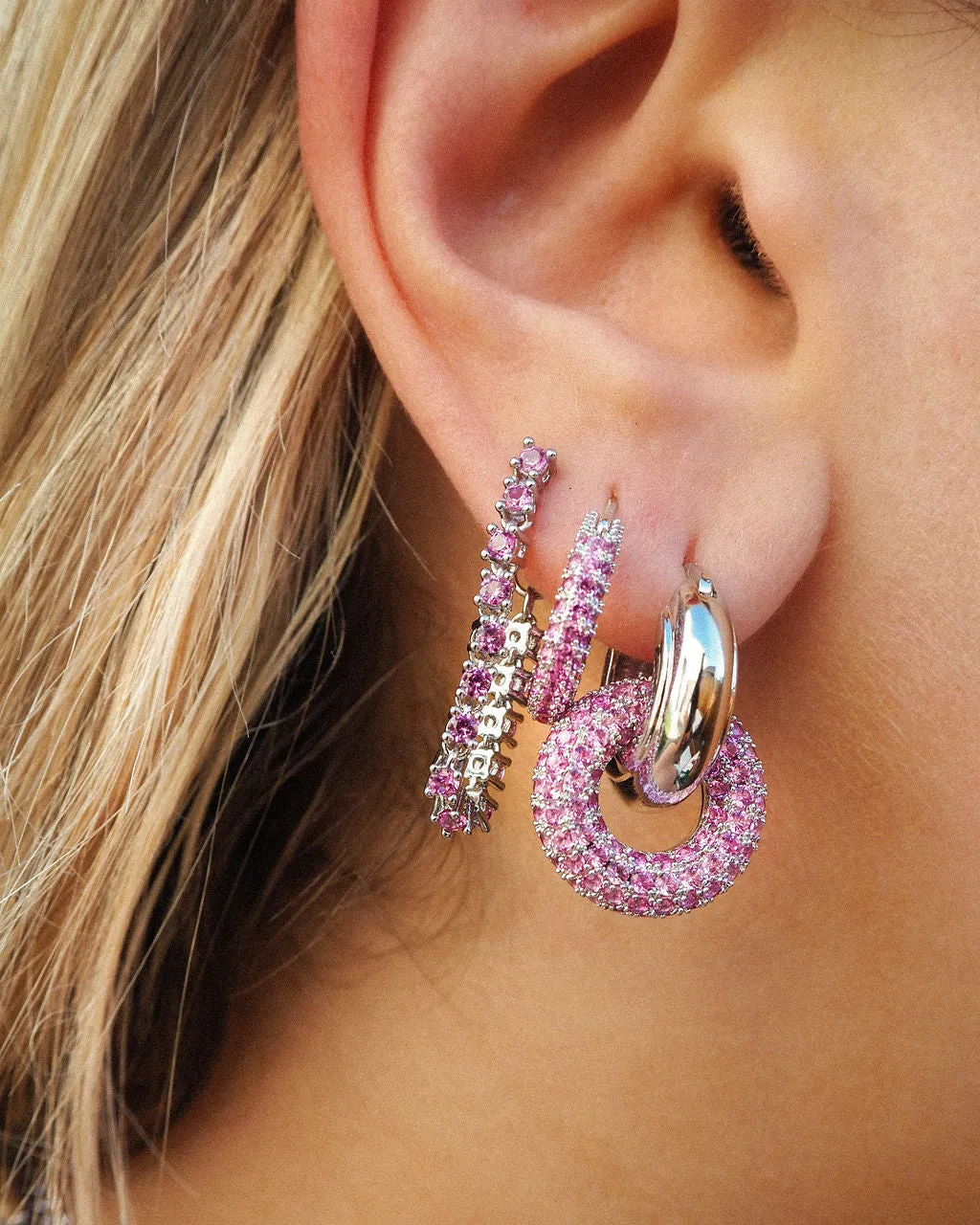 Ballier Chain Studs- Pink- Silver
