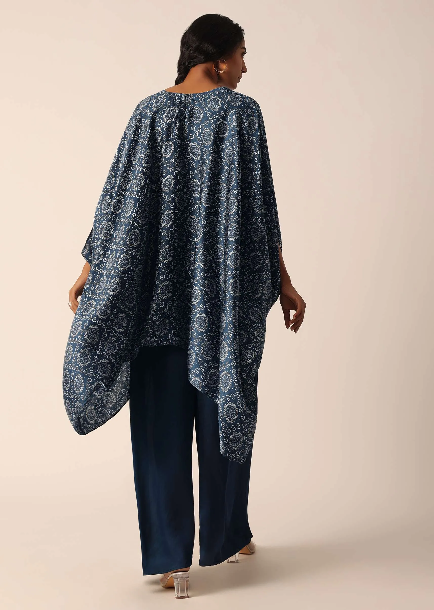 Blue Banarasi Pant Set With Bandhani Print