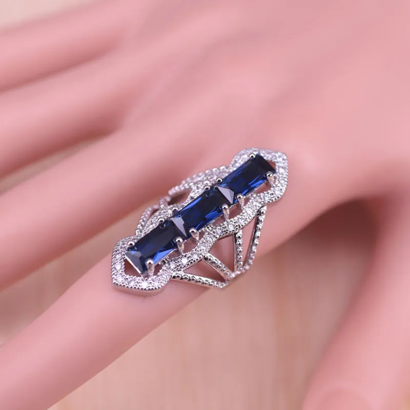 Blue Cubic Zircon White Crystal Silver Color Jewelry Set