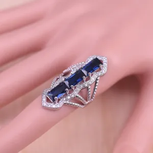 Blue Cubic Zircon White Crystal Silver Color Jewelry Set