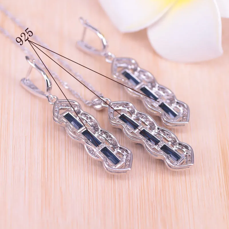Blue Cubic Zircon White Crystal Silver Color Jewelry Set