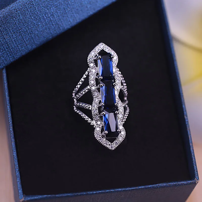 Blue Cubic Zircon White Crystal Silver Color Jewelry Set