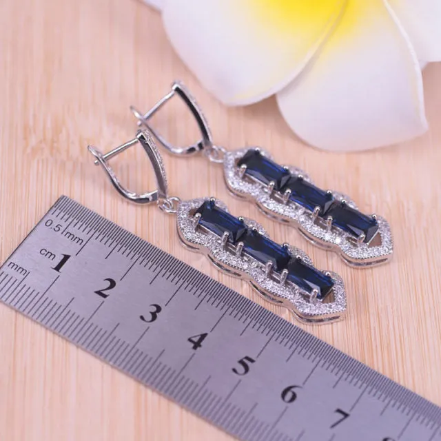 Blue Cubic Zircon White Crystal Silver Color Jewelry Set