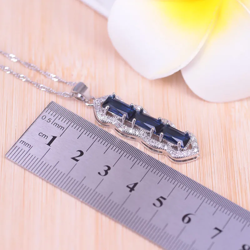 Blue Cubic Zircon White Crystal Silver Color Jewelry Set