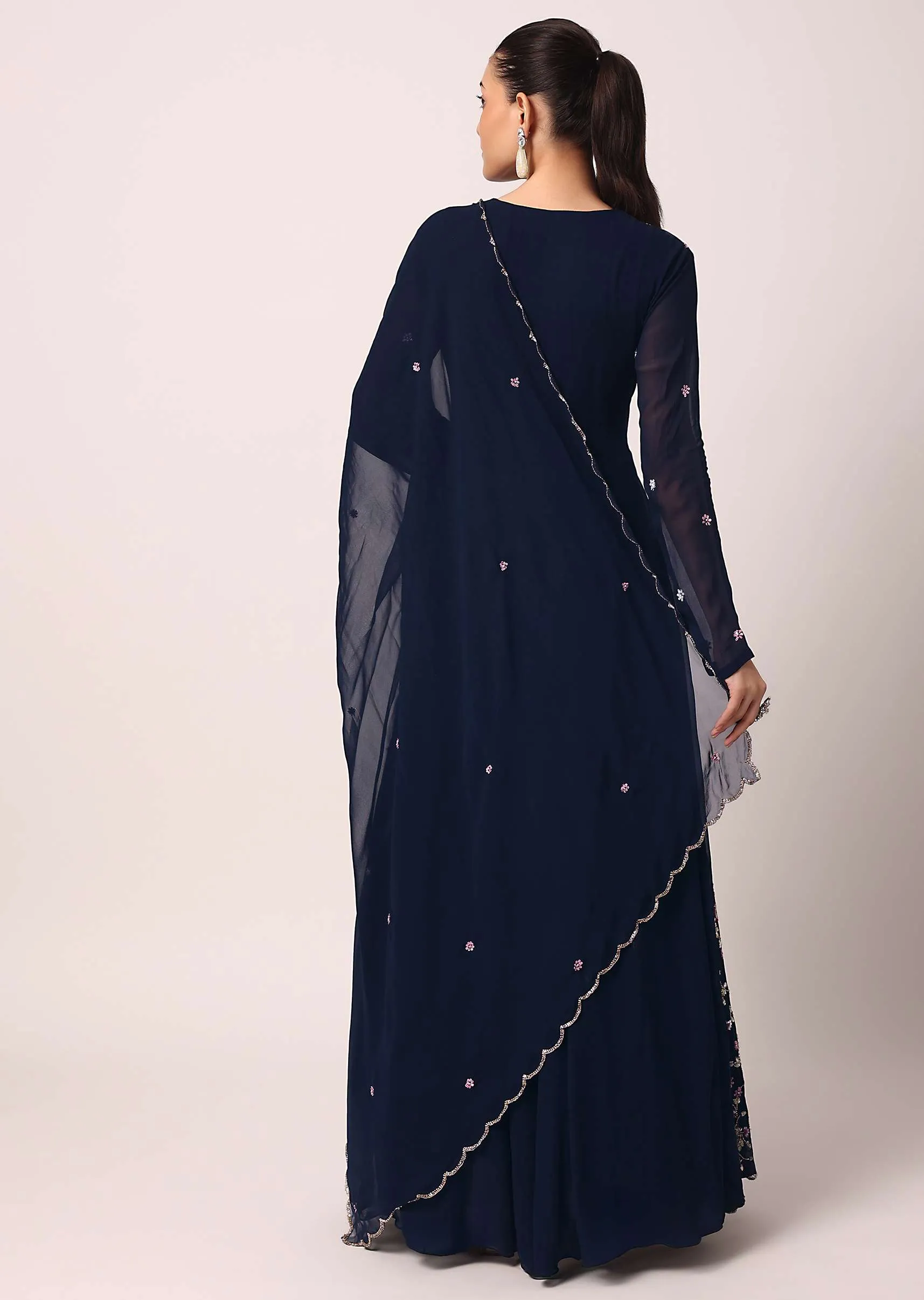 Blue Embroidered Anarkali Pant Set