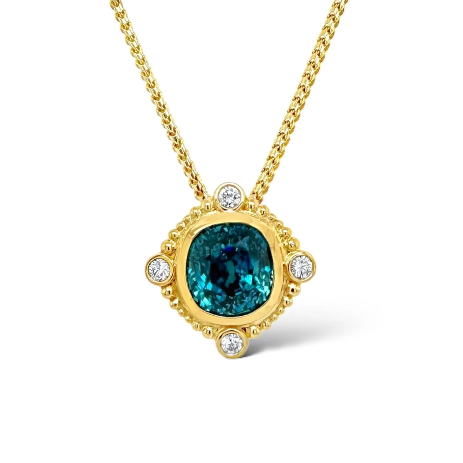 Blue Zircon & Diamond Byzantine Necklace