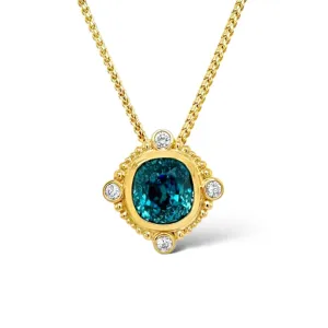 Blue Zircon & Diamond Byzantine Necklace