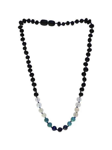 Boost Immune System with Cherry Amber and Turquoise Necklace for Kids - Blue Rainbow Color