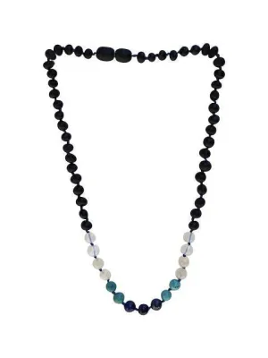 Boost Immune System with Cherry Amber and Turquoise Necklace for Kids - Blue Rainbow Color