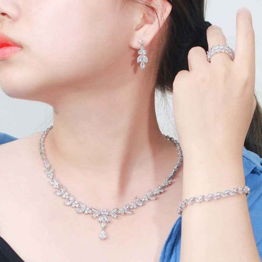 Brilliant Cubic Zircon Necklace Earrings Ring set