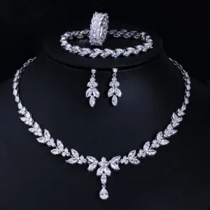 Brilliant Cubic Zircon Necklace Earrings Ring set