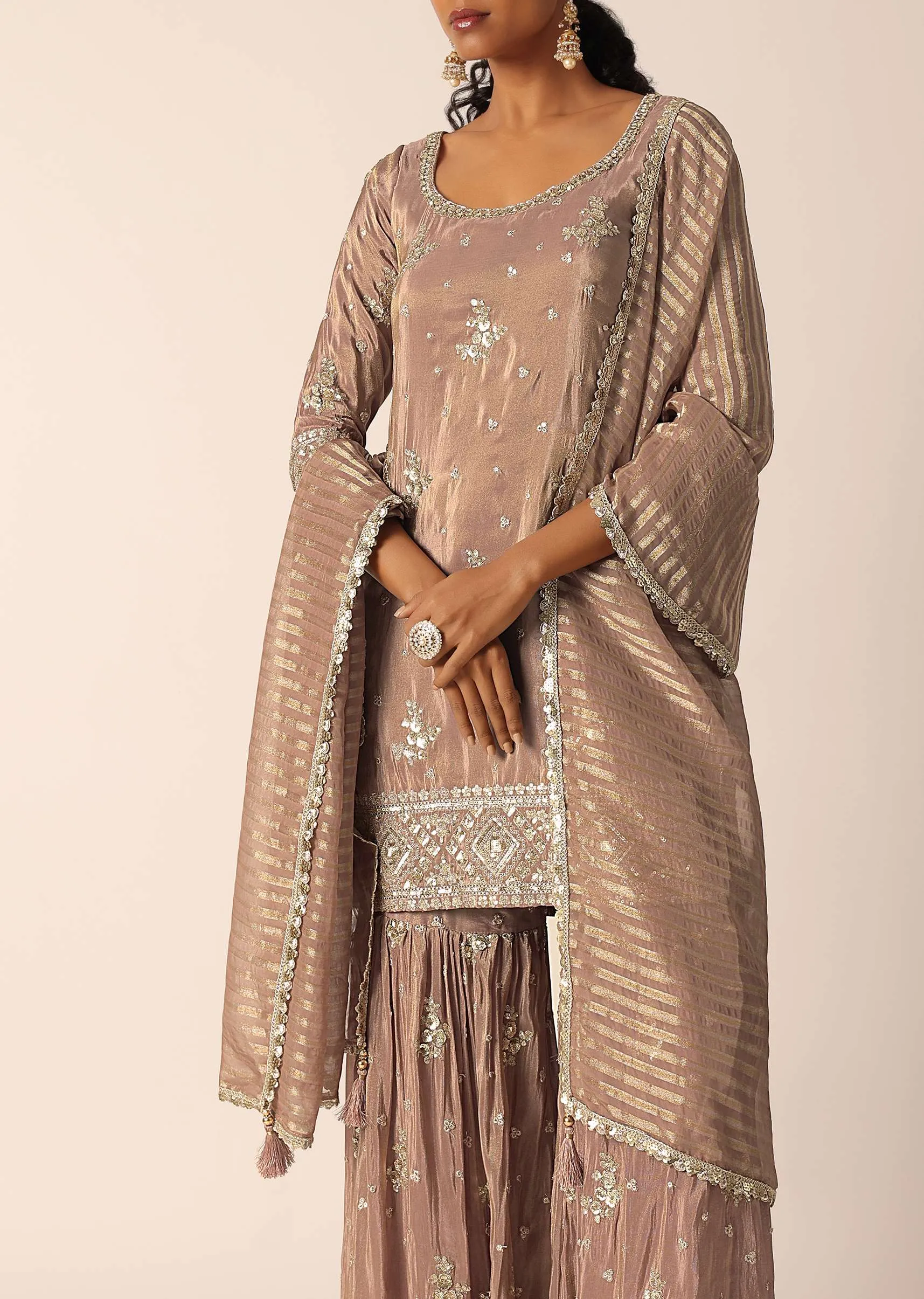 Brown Chanderi Kurta Sharara Set
