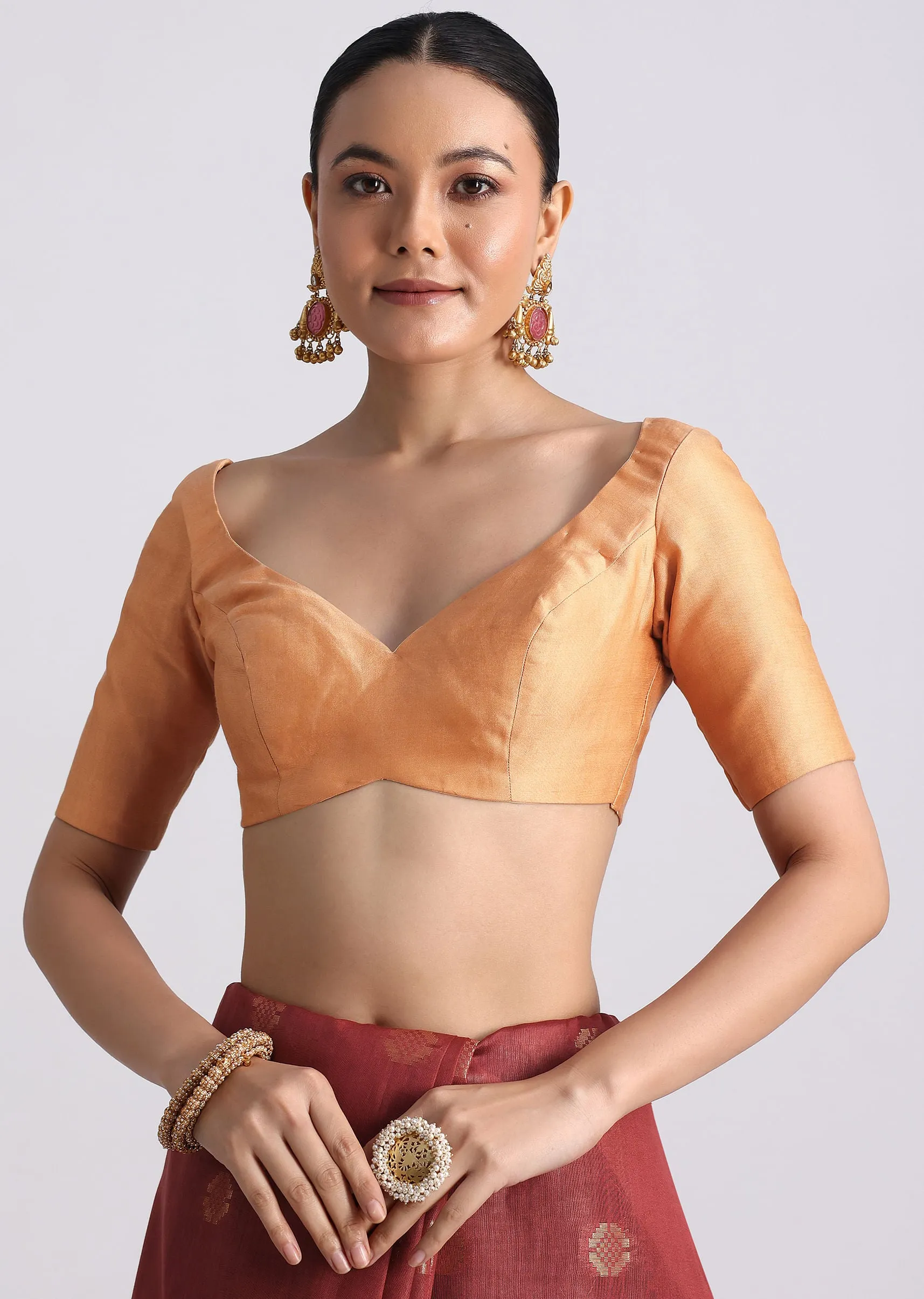 Brown Spun Silk Saree With Woven Butti Work