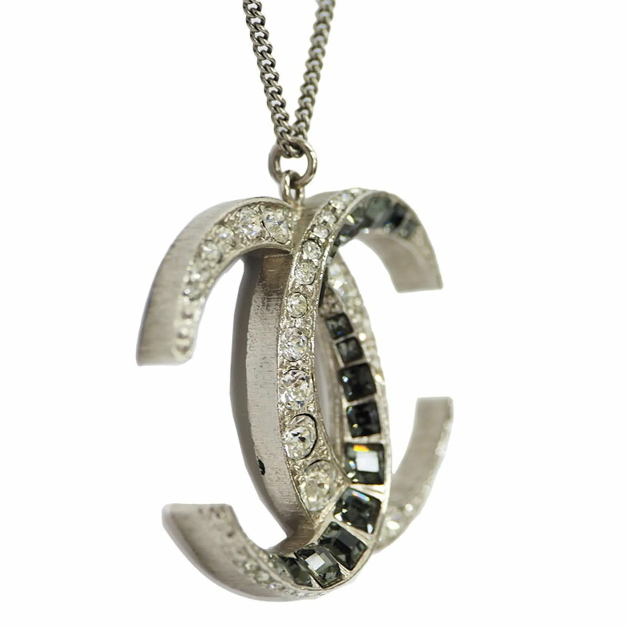 CHANEL B15C Rhinestone Coco Mark Necklace Big Long Chain Pendant