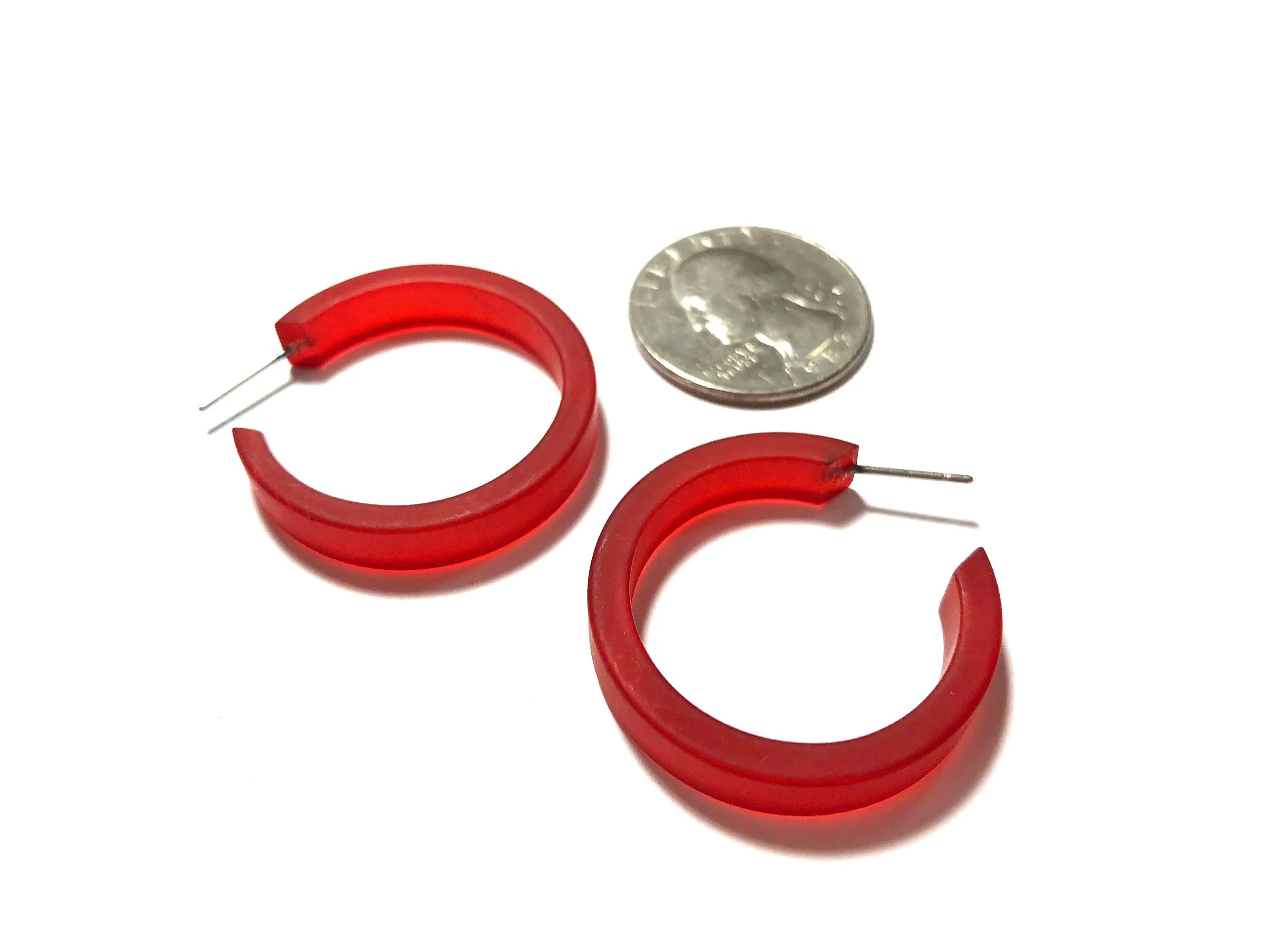 Cherry Red Frosted Small Classic Hoop Earrings