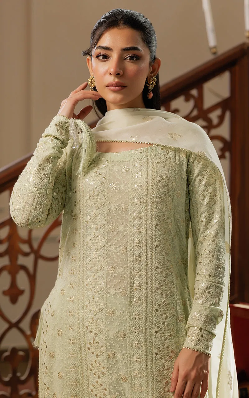 Chiffon Embroidered Shirt with Gharara and Banarsi Dupatta