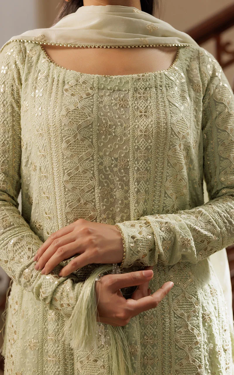 Chiffon Embroidered Shirt with Gharara and Banarsi Dupatta