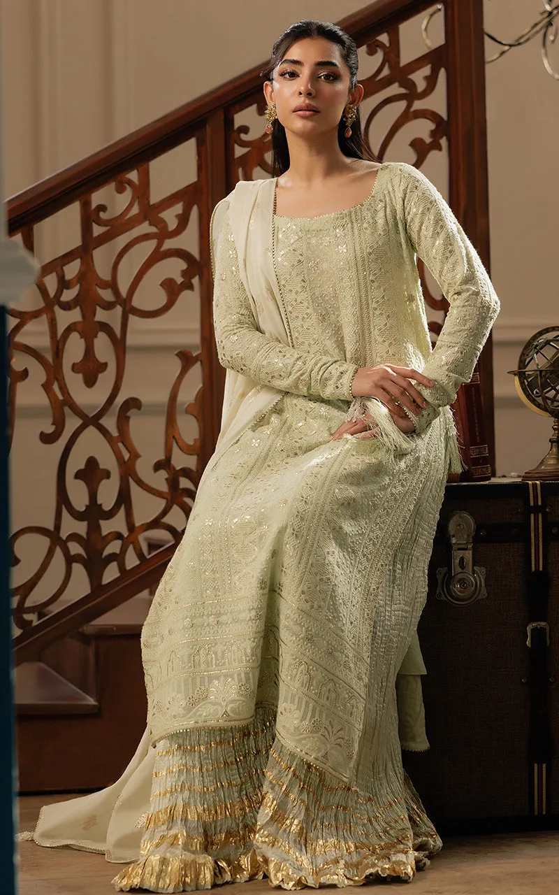 Chiffon Embroidered Shirt with Gharara and Banarsi Dupatta